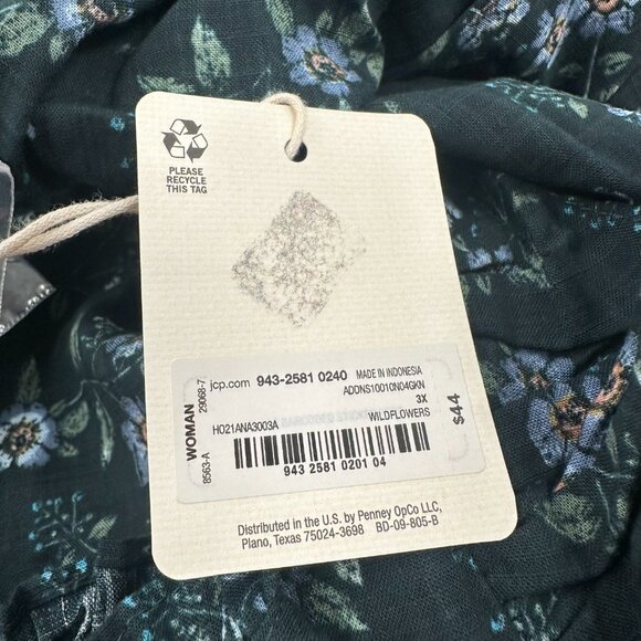 a.n.a a new approach Floral Top 3X Green Ruffled Long Puffy Sleeve Mock Neck - Picture 6 of 15